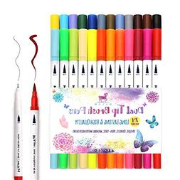 24 Dual Tip Brush Pens Art Markers, HuLam 0.4mm Fineliner I 