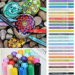 24Pcs Acrylic Paint Pens Fine Art Marker Metal Glass Rock Wa