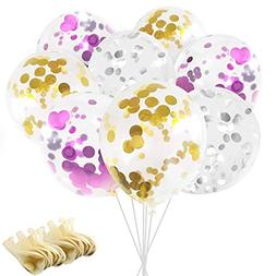 Confetti Balloons, Ohuhu 12" Party Balloons W/Golden Silver 