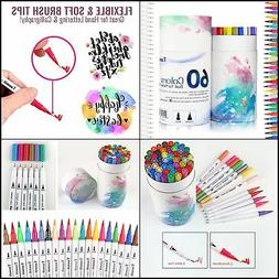 60 Dual Tip Brush Pens Art Markers, Fine Liner Brush Tip Dou