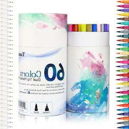 Tanmit Dual Tip Brush Pens Art Markers, 0.4mm Fine liners 60