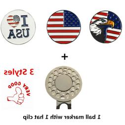 Golf Ball Marker With Magnetic Hat Clip "American Flag"  "US