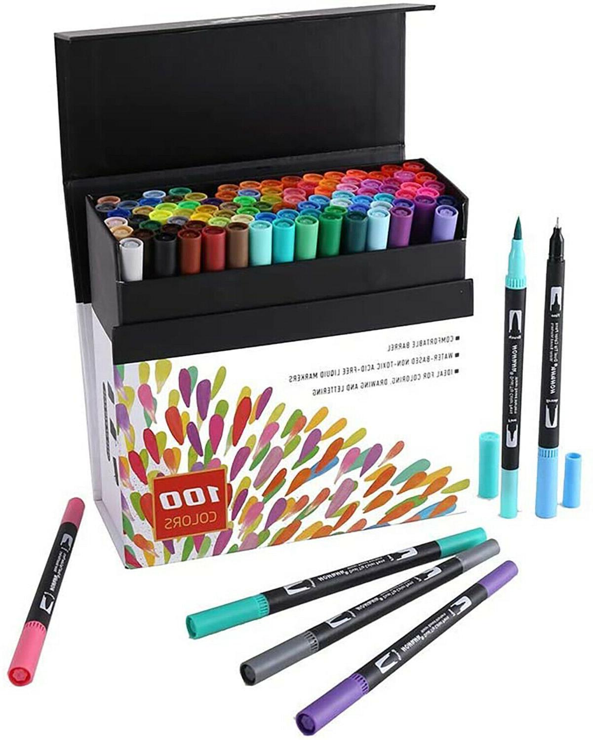 100 Dual Brush Markers Brush Pen 0.4mm