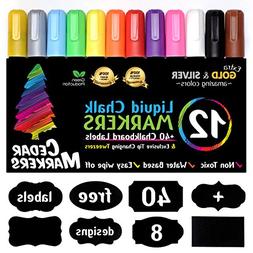 Liquid Chalk Markers - 12 Pack With Free 40 Chalkboard Label